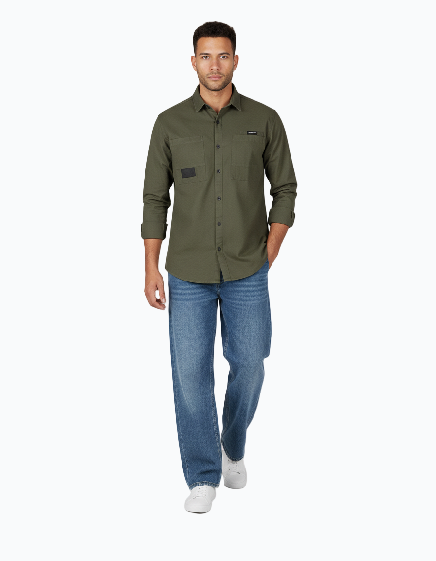 Men’s Casual Gabardine Shirt – Available in Khaki, Brown & Olive Green