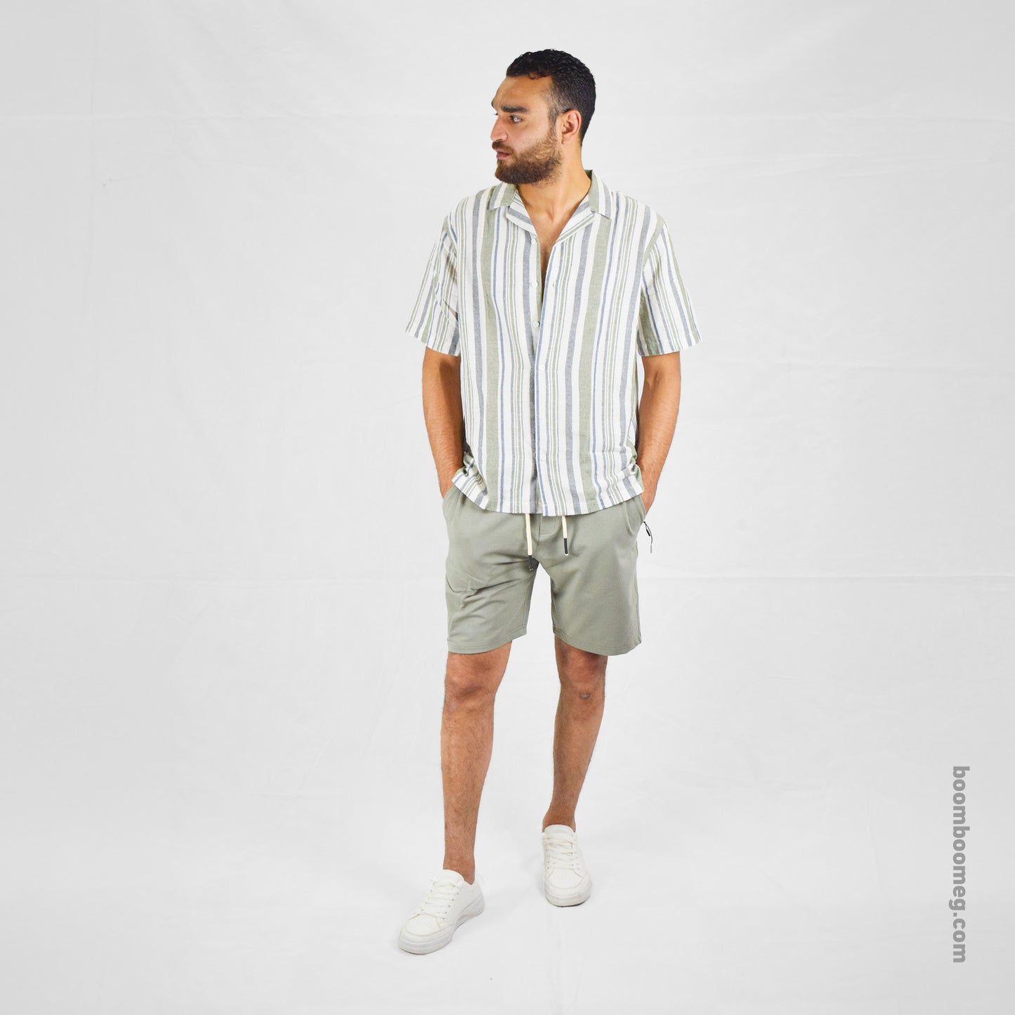 Men’s Slim Fit Striped Linen Shirt – 3 Colors | Short Sleeve | Soft Collar