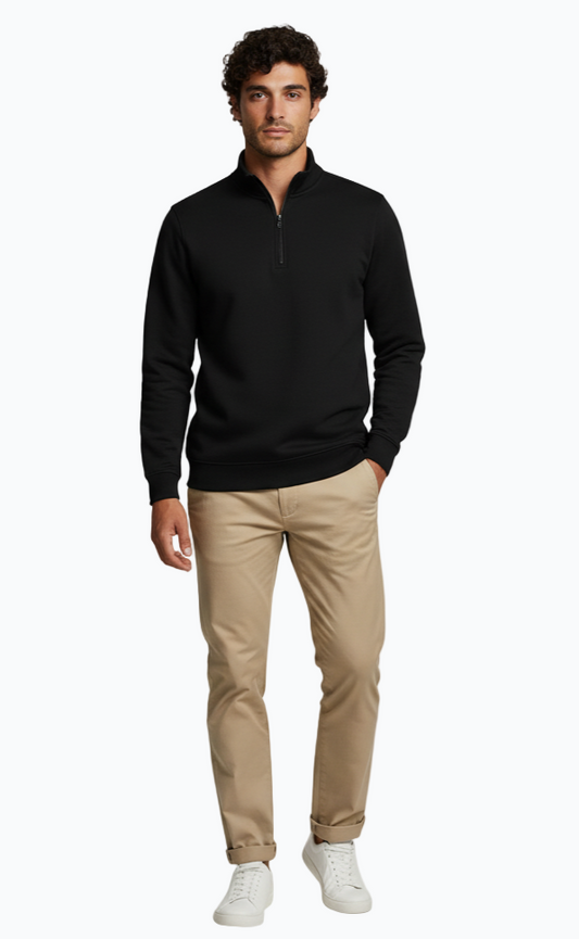 Men’s Regular Fit Half-Zip Sweatshirt – Black