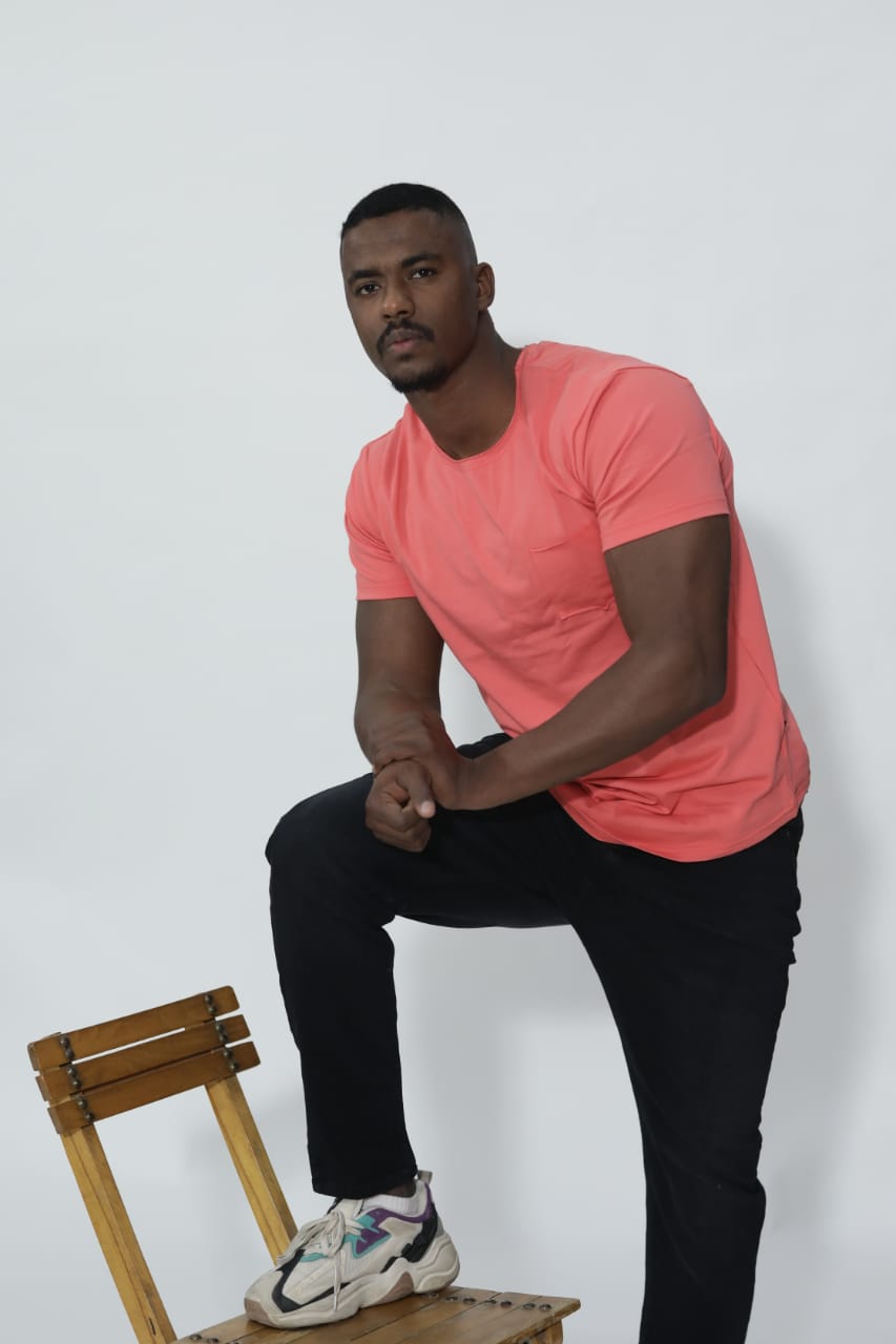 Men’s Two-Tone Pink & Cream Slim Fit T-Shirt with Pocket