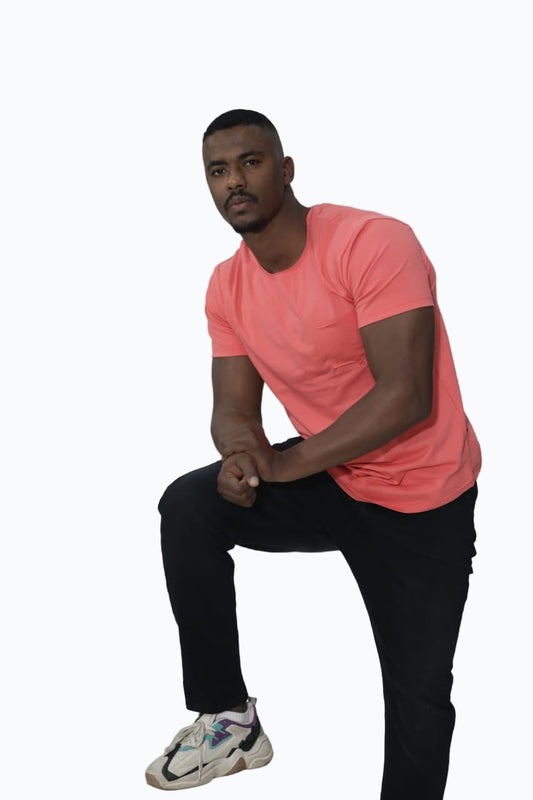 Men’s Two-Tone Pink & Cream Slim Fit T-Shirt with Pocket