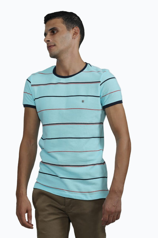 Men’s Light Blue Striped Casual T-Shirt