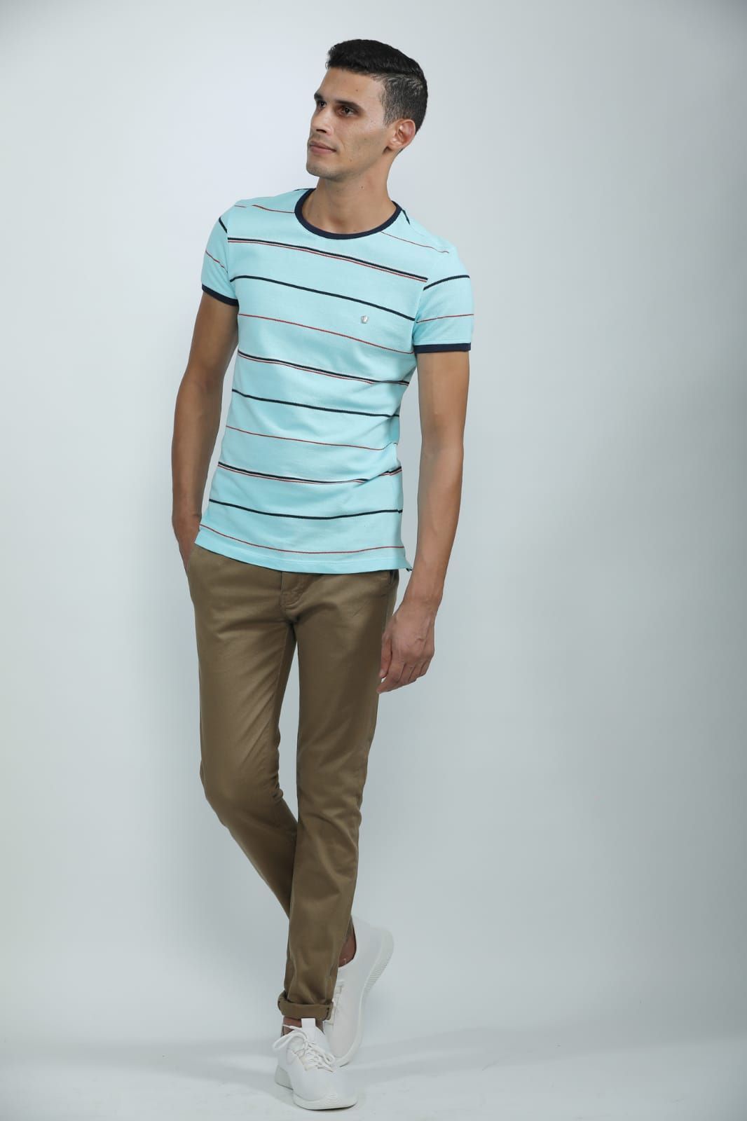 Men’s Light Blue Striped Casual T-Shirt