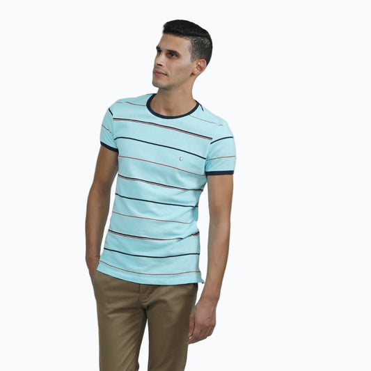 Men’s Light Blue Striped Casual T-Shirt