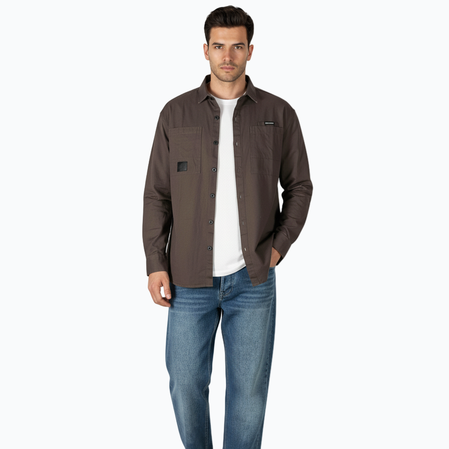 Men’s Casual Gabardine Shirt – Available in Khaki, Brown & Olive Green