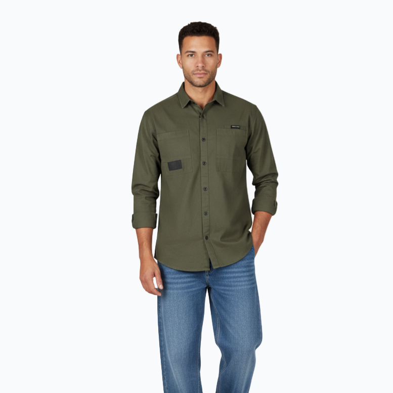 Men’s Casual Gabardine Shirt – Available in Khaki, Brown & Olive Green