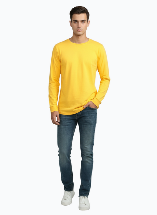 Yellow Cotton Slim Fit T-Shirt