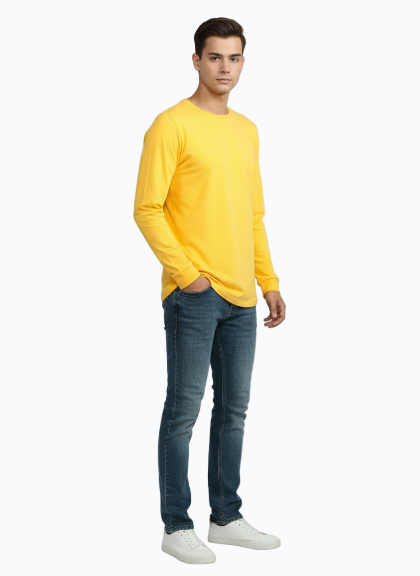 Yellow Cotton Slim Fit T-Shirt
