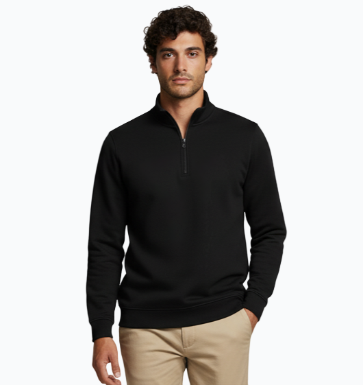 Men’s Regular Fit Half-Zip Sweatshirt – Black