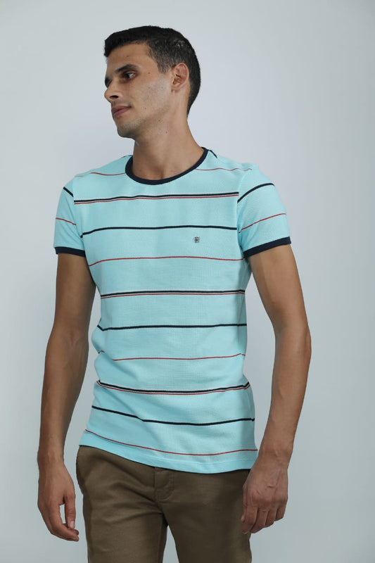 Men’s Light Blue Striped Casual T-Shirt