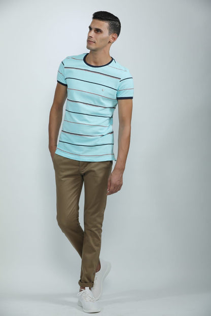Men’s Light Blue Striped Casual T-Shirt