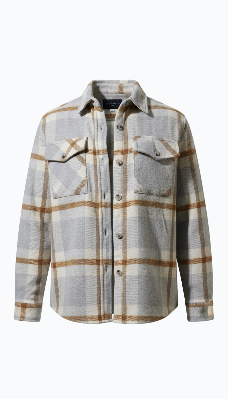 Women’s Wool Blend Checked Shacket – Grey & Beige