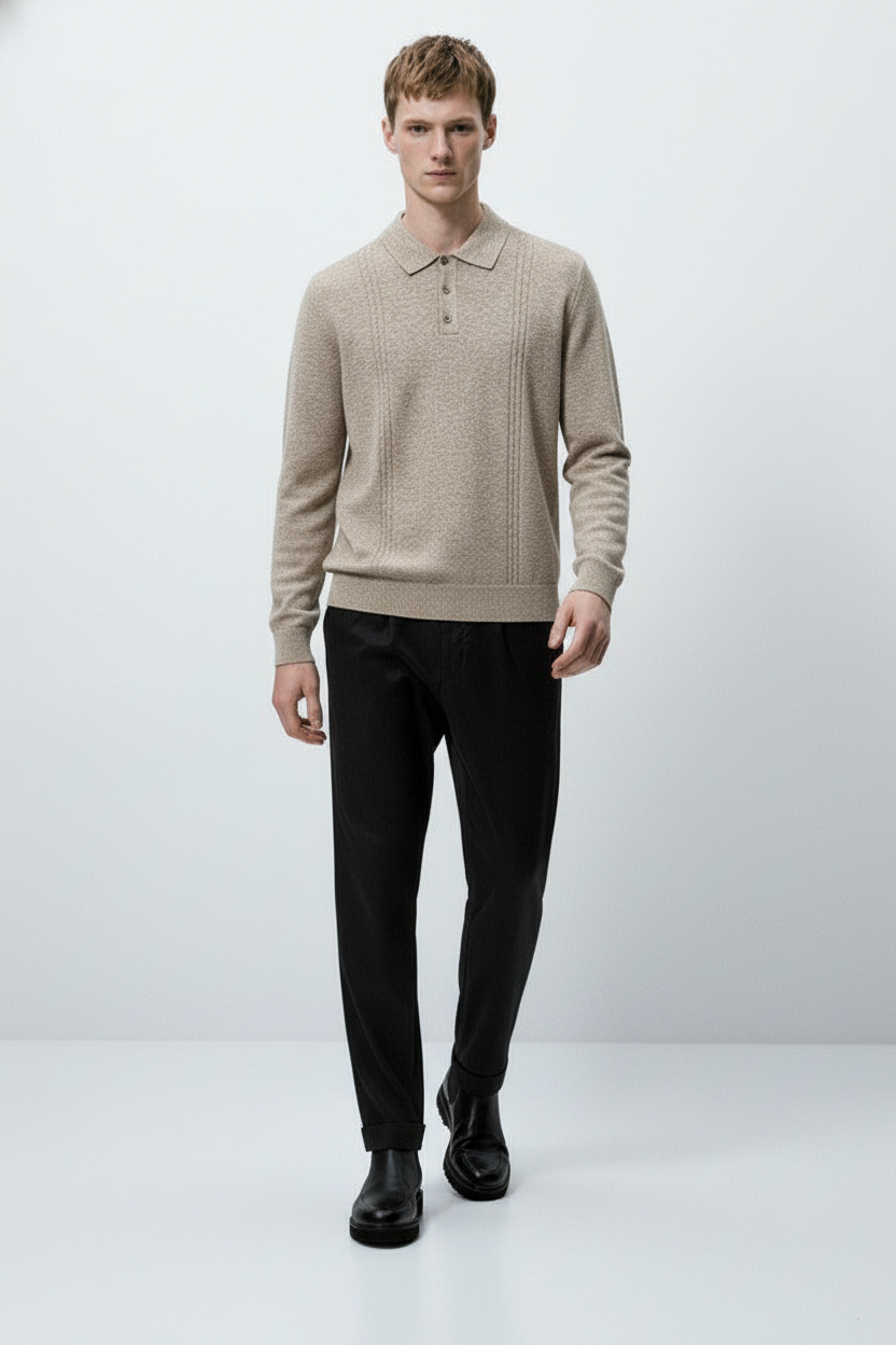 Men’s Premium Knit Polo Sweater – Regular Fit