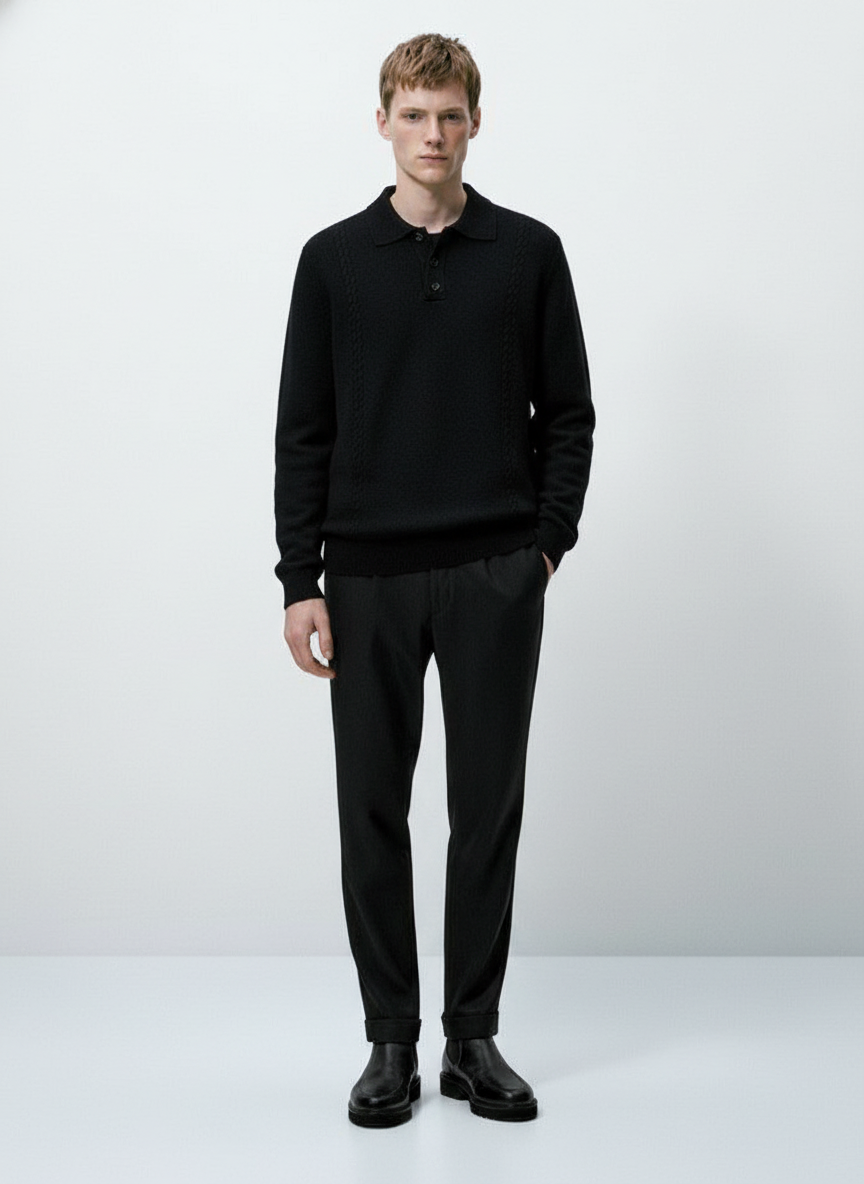 Men’s Premium Knit Polo Sweater – Regular Fit