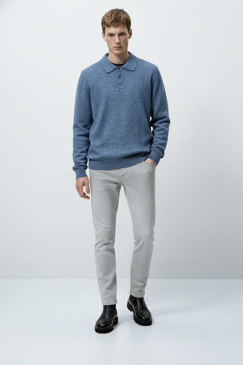 Men’s Premium Knit Polo Sweater – Regular Fit