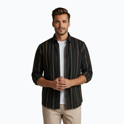 Men’s Lightweight Wool Blend Striped Shirt – Black & Brown