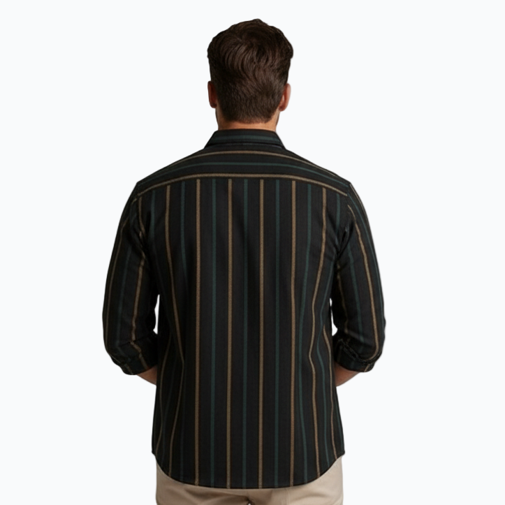 Men’s Lightweight Wool Blend Striped Shirt – Black & Brown