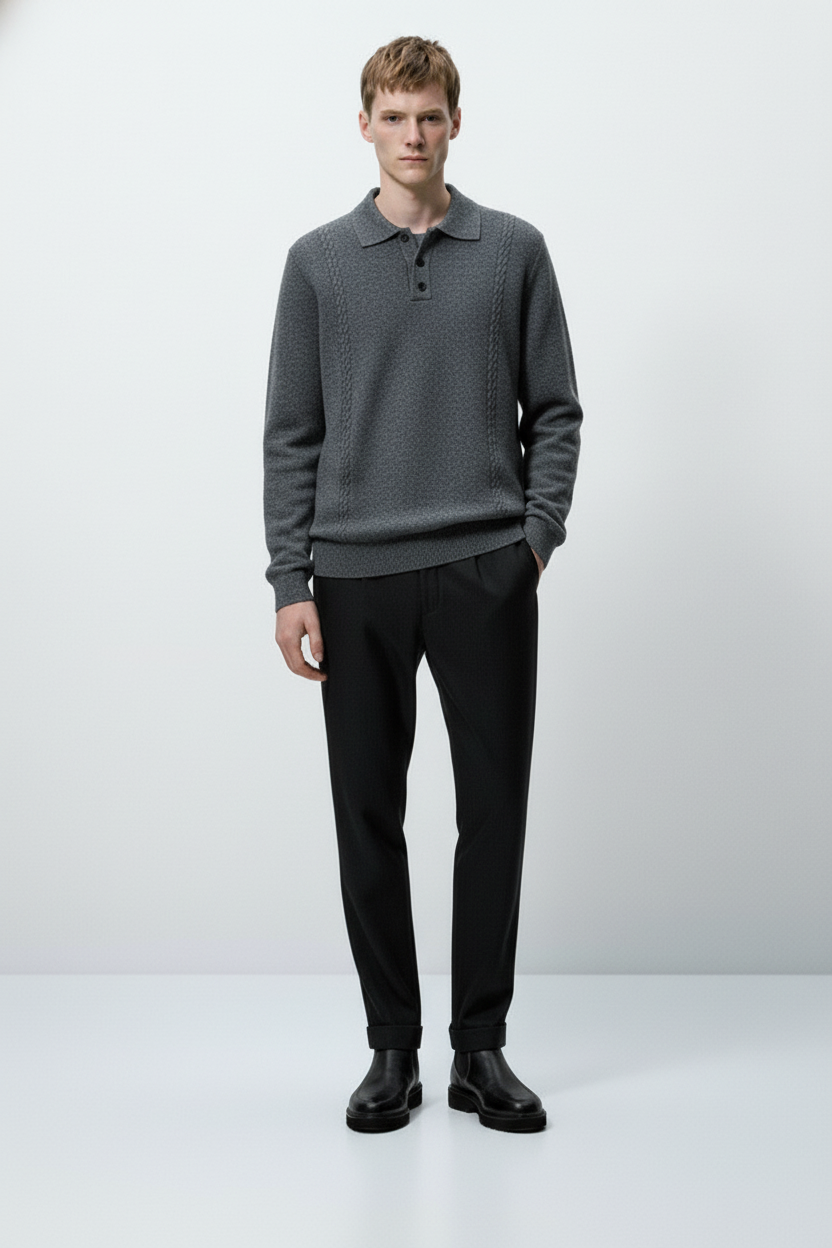 Men’s Premium Knit Polo Sweater – Regular Fit