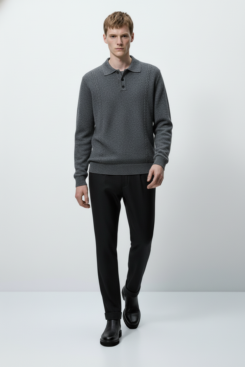 Men’s Premium Knit Polo Sweater – Regular Fit