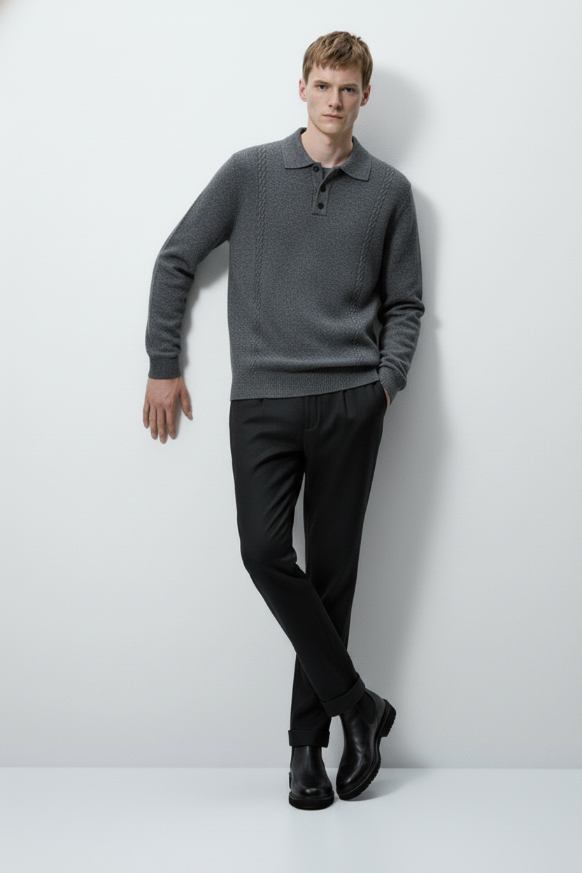 Men’s Premium Knit Polo Sweater – Regular Fit