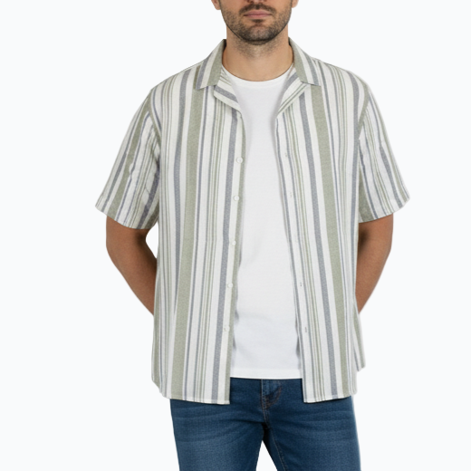 Men’s Slim Fit Striped Linen Shirt – 3 Colors | Short Sleeve | Soft Collar