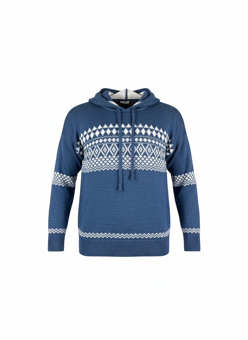 Heavy Knit Hooded Winter Sweater – Navy Blue