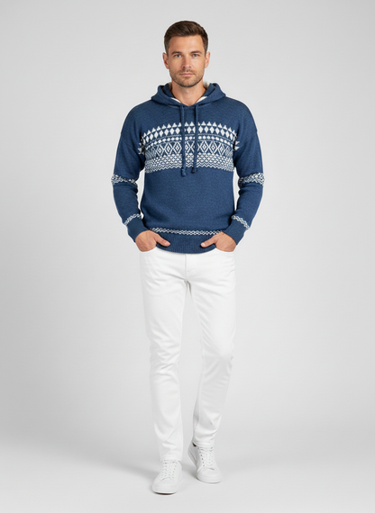 Heavy Knit Hooded Winter Sweater – Navy Blue