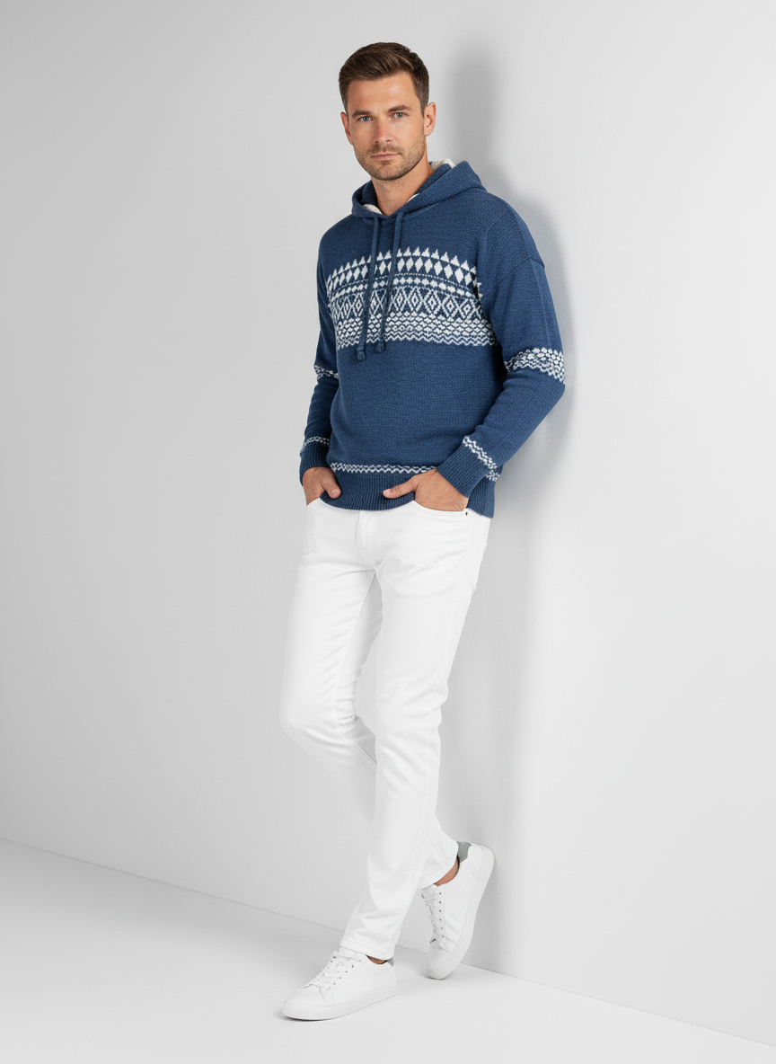 Heavy Knit Hooded Winter Sweater – Navy Blue