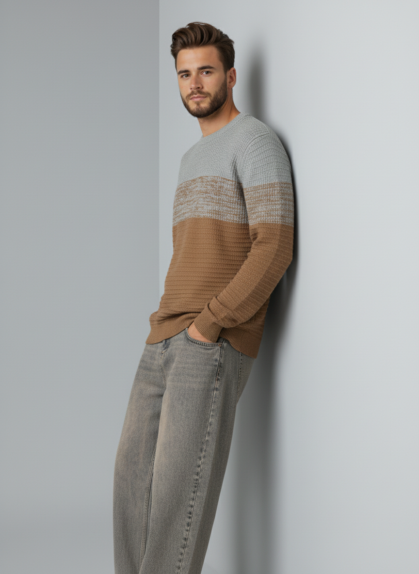 Soft cotton blend sweater with a relaxed modern fit.